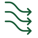 Three green curved arrows pointing to the right, symbolizing a three-step process flow or workflow.