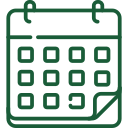 Calendar icon with a grid of date boxes and two top rings, indicating a calendar UI element