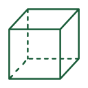 Green 3D wireframe cube with dashed inner edges of the cube outline.